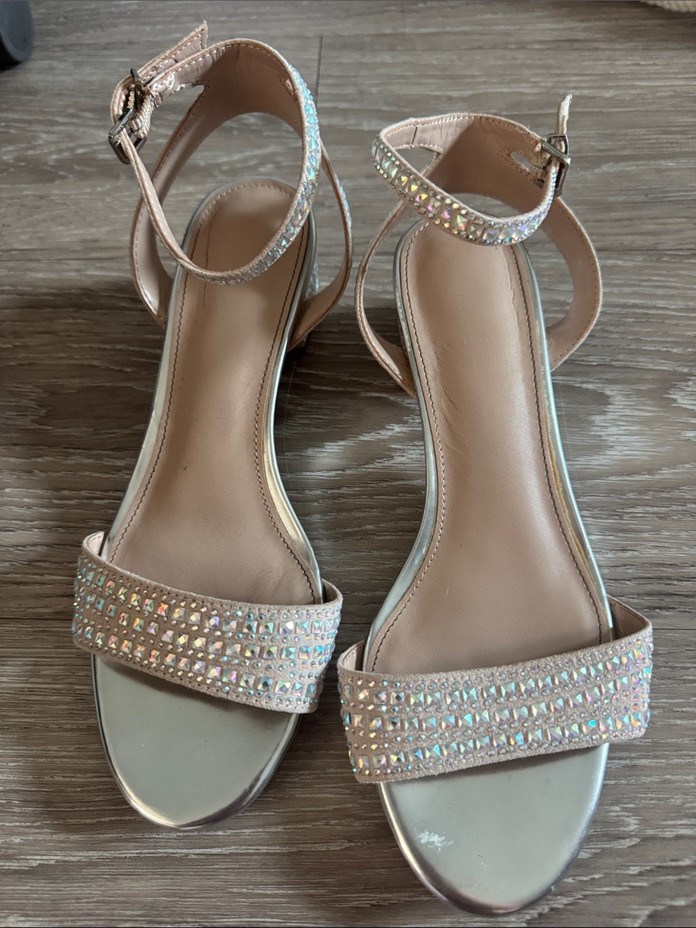 Maripe Blush Iridescent Rhinestone Ankle-Strap Heels